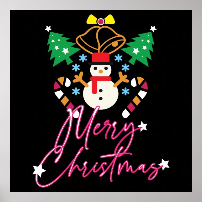 Fun Merry Christmas Design with Bell, Trees  Poster (Front)