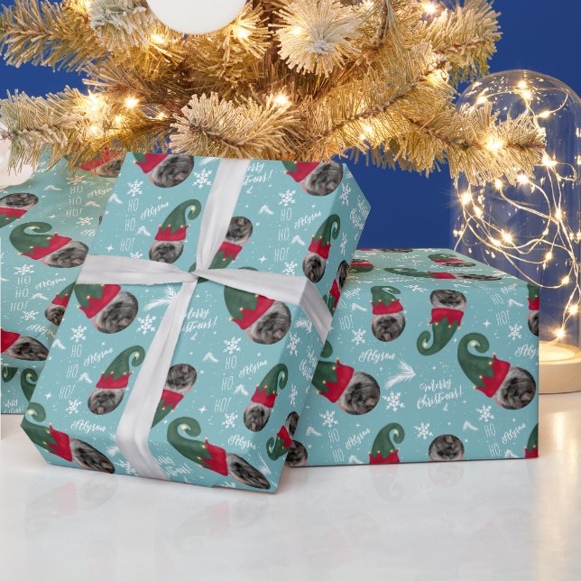 Fun merry Christmas elf illustration photo name Wrapping Paper (Holidays)