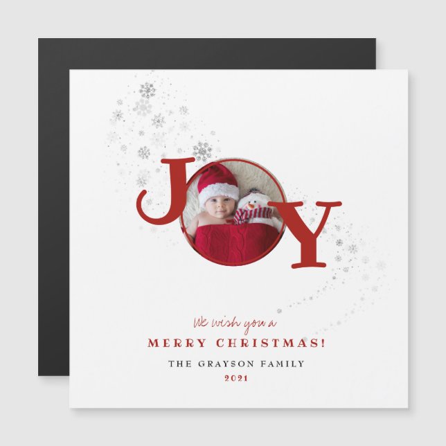 Fun Merry Christmas Joy Photo Holiday Card Magnet (Front/Back)
