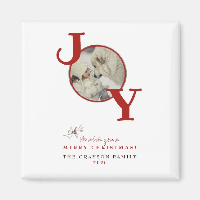 Fun Merry Christmas Joy Photo Holiday Card Magnet (Front)