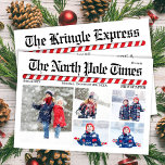 Fun Merry Christmas Photo Collage Newspaper Holiday Card<br><div class="desc">This design features a merry Christmas,  a 5 photo collage greeting card,  with a multi-photo template,  a newspaper newsletter style,  with the north pole times,  a cute whimsical,  fun creative,  with funny unique,  candy cane stripes headline holiday photo cards.</div>