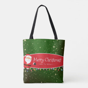  Fun Merry Christmas Santa Last Name Red and Green Tote Bag