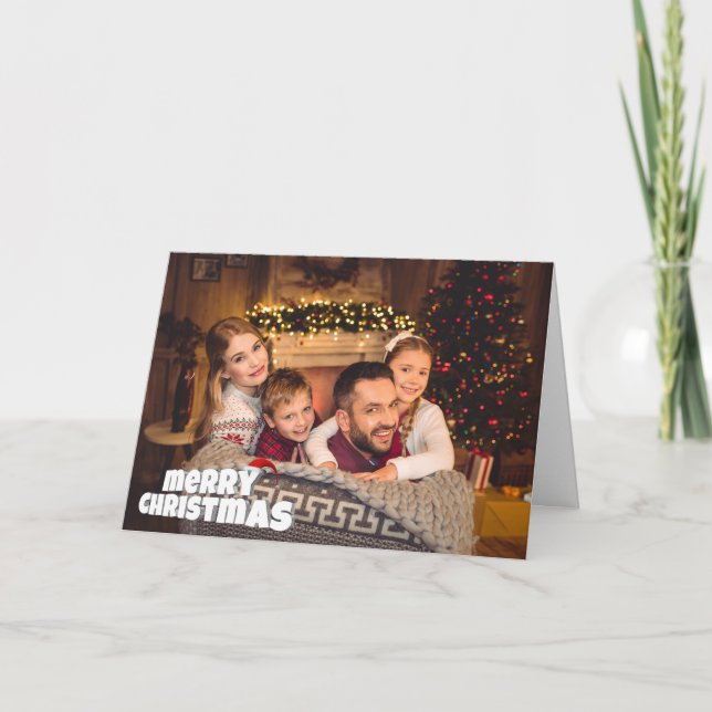 Fun Merry Christmas With Cap Family Photo Holiday Card (Front)