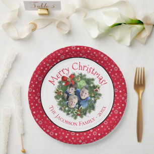 Fun Merry Christmas Wreath Photo Frame Holiday Paper Plate