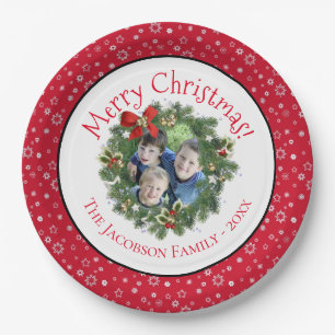 Fun Merry Christmas Wreath Photo Frame Holiday Paper Plate