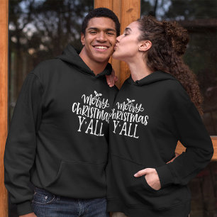 Fun Merry Christmas y’all White Typography Hoodie