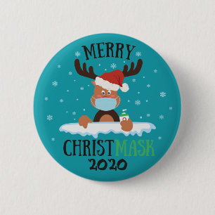 Fun merry Christmask reindeer face mask sanitizer 6 Cm Round Badge