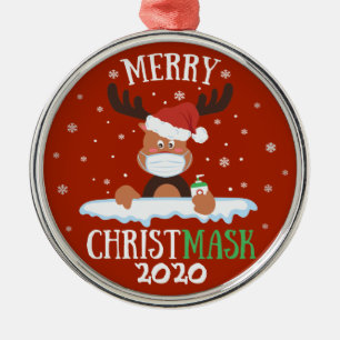 Fun merry Christmask reindeer face mask sanitizer Metal Tree Decoration