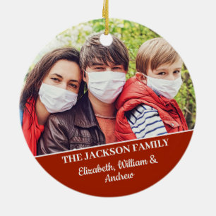 Fun merry Christmask reindeer face mask with photo Ceramic Tree Decoration