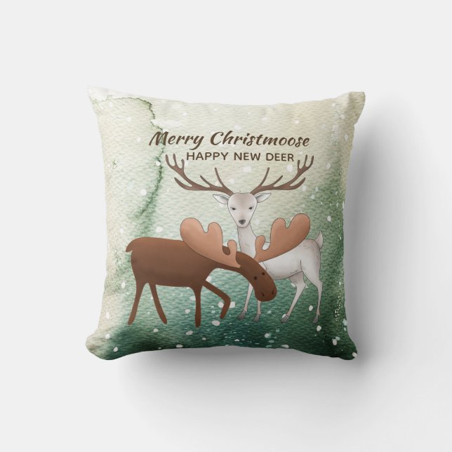 Fun Merry Christmoose Happy New Deer Cushion (Front)