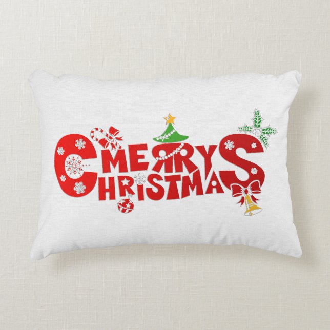 Fun Merry Chritmas Text With Bells Decorative Cushion (Front)