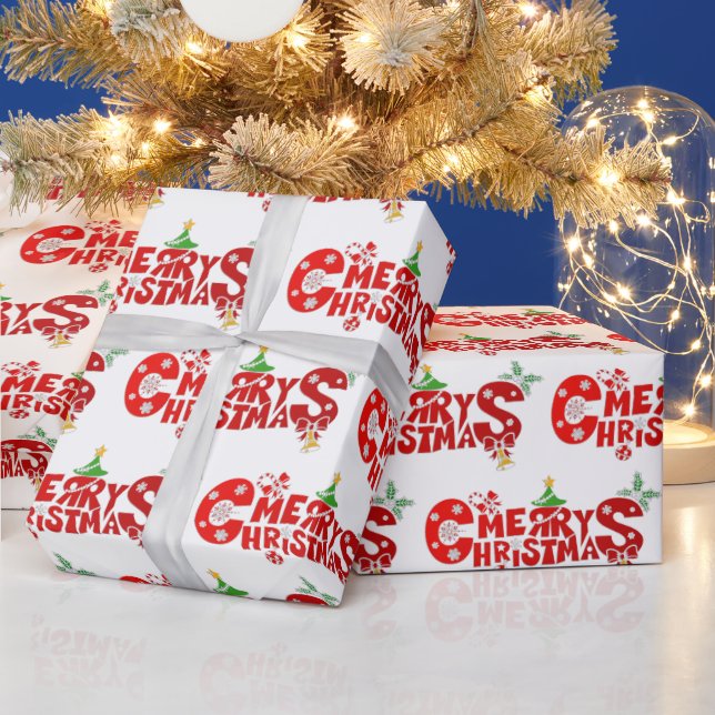 Fun Merry Chritmas Text With Bells Wrapping Paper (Holidays)
