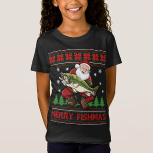 Fun Merry Fishmas Santa Fishing Ugly Christmas Swe T-Shirt