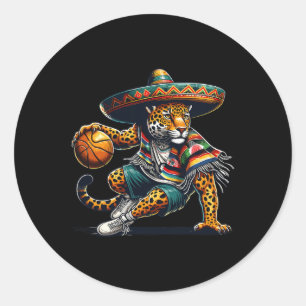 Fun Mexican Cinco De Mayo Sombrero Jaguar Basketba Classic Round Sticker