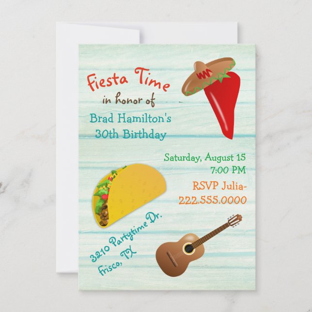 Fun Mexican Fiesta Birthday Party Invitation (Front)