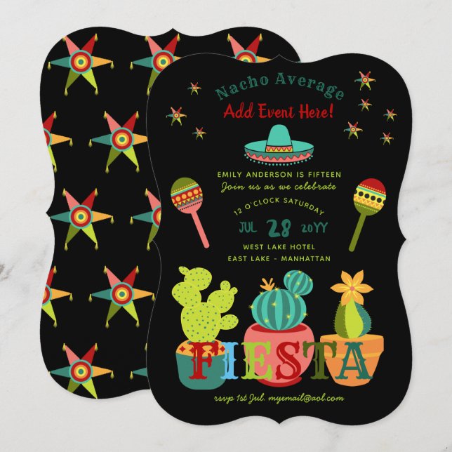 Fun Mexican FIESTA Invitations NACHO AVERAGE (Front/Back)