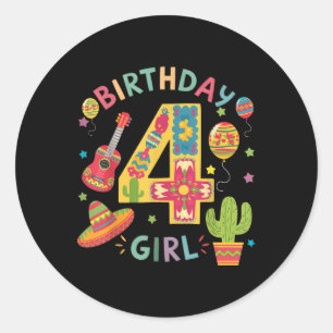 Fun Mexican Themed Party 4th Birthday Fiesta 4 Yea Classic Round Sticker