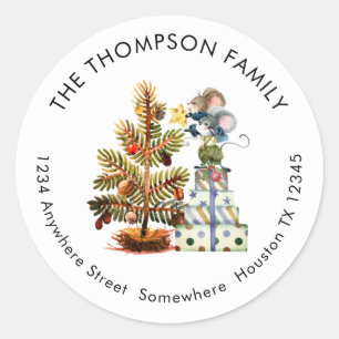 Fun Mice Christmas Tree Name Return Address Classic Round Sticker