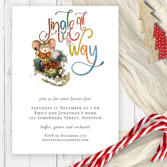 Fun Mice Jingle All the Way Christmas Invite (Festive cuteness sweet mice Jingle All The Way)