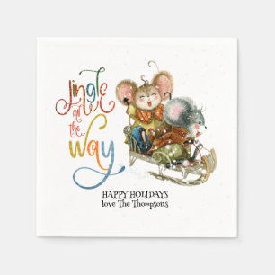 Fun Mice Sleighing Jingle All The Way Glitter Napkin