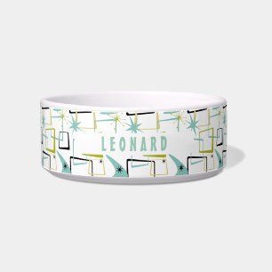 Fun Mid-century Space Atomic Abstract Squares Name Bowl