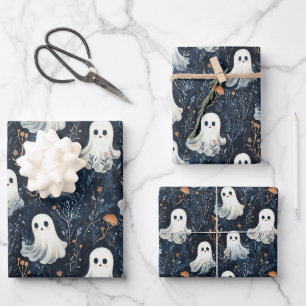 Fun Midnight Ghosts Wrapping Paper Sheet