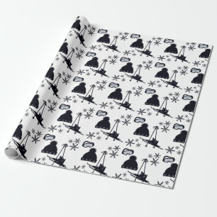 Fun, minimal, ski designs on white background. wrapping paper