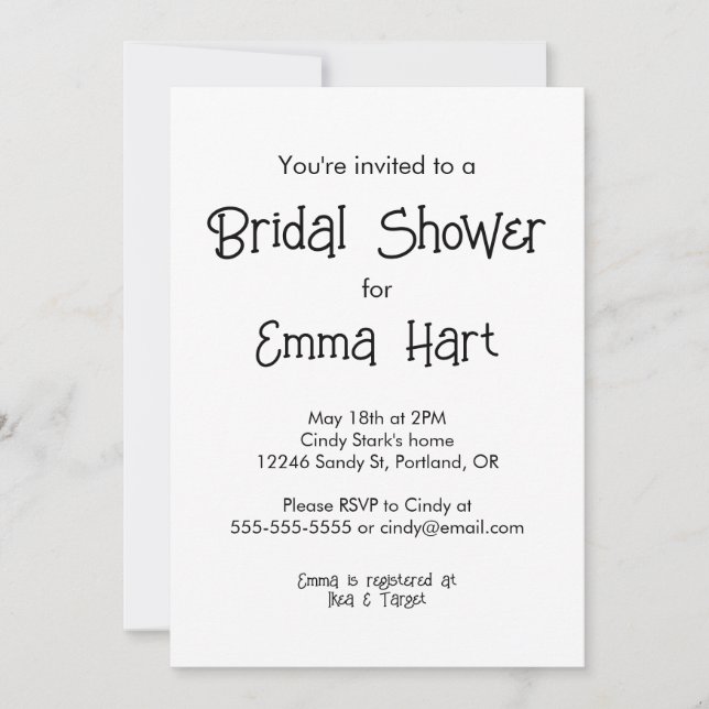 Fun Minimalist Bridal Shower Invitation (Front)