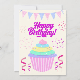 Fun Minimalist Happy Birthday Cupcake Card