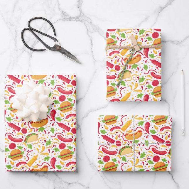 fun mixed fast food tile pattern wrapping paper sheet (Front)