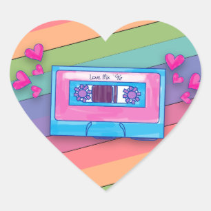 Fun Mixtape Rainbow Background Retro Music Love Heart Sticker