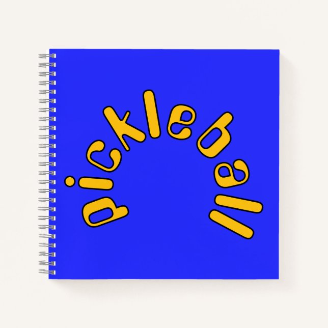 Fun Mod Bold Yellow Pickleball Text On Bright Blue Notebook (Front)