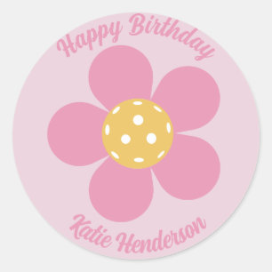 Fun Mod Retro Pickleball Flower Personalised  Classic Round Sticker