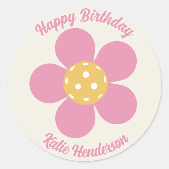 Fun Mod Retro Pickleball Flower Personalised  Classic Round Sticker (Front)
