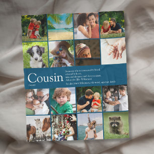 Fun Modern 16 Photo Blue Cool Cousin Definition Fleece Blanket