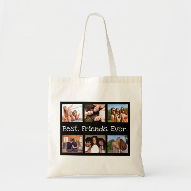 Fun Modern 6 Photo Best Friends Ever Black White Tote Bag (Front)