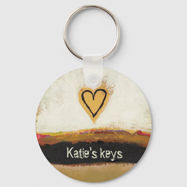 Fun modern art heart painting customise your own key ring (Front)