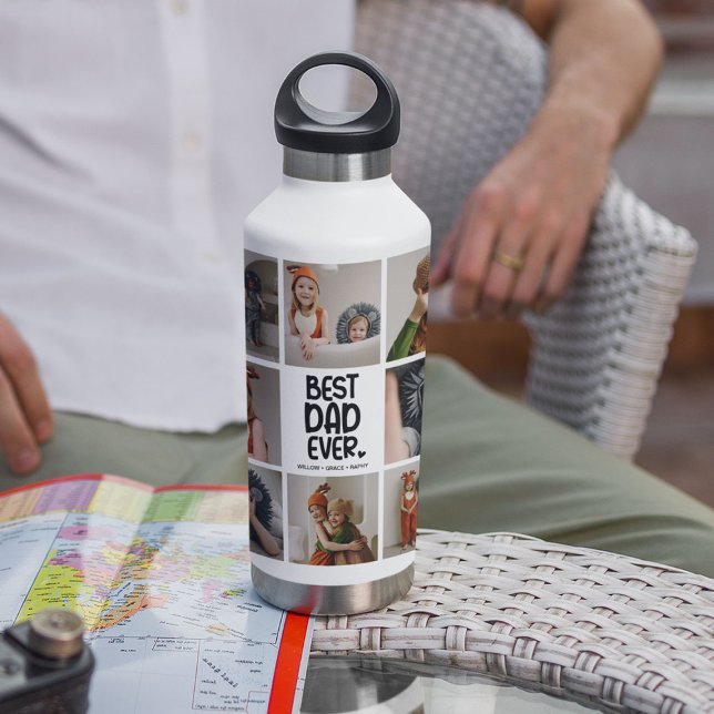 Fun Modern 'BEST DAD EVER' 14 Photo 710 Ml Water Bottle (Creator Uploaded)