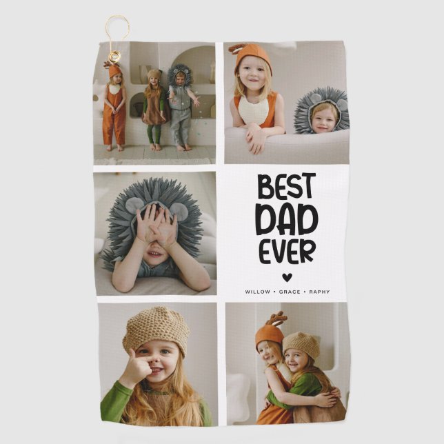 Fun Modern 'BEST DAD EVER' 5 Photo Golf Towel (Front)