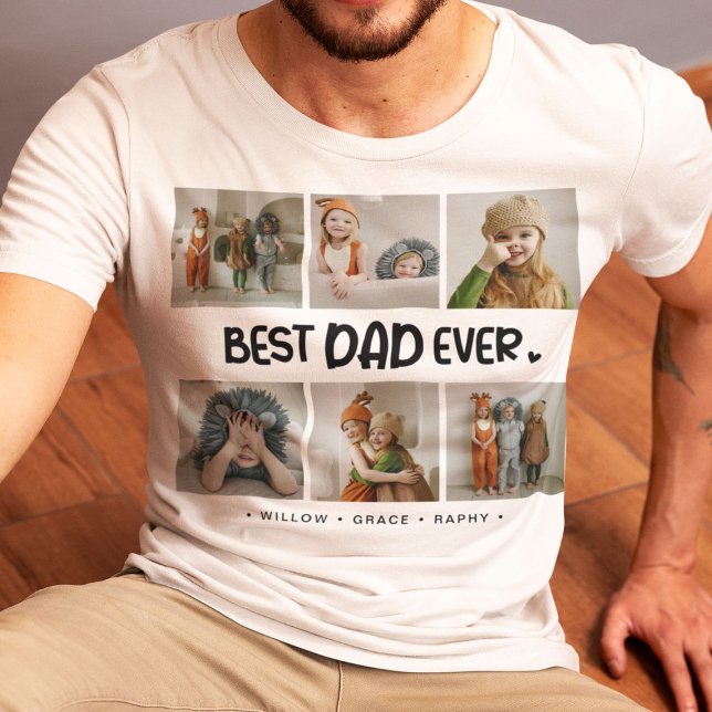 Fun Modern 'BEST DAD EVER' 6 Photo T-Shirt (Creator Uploaded)