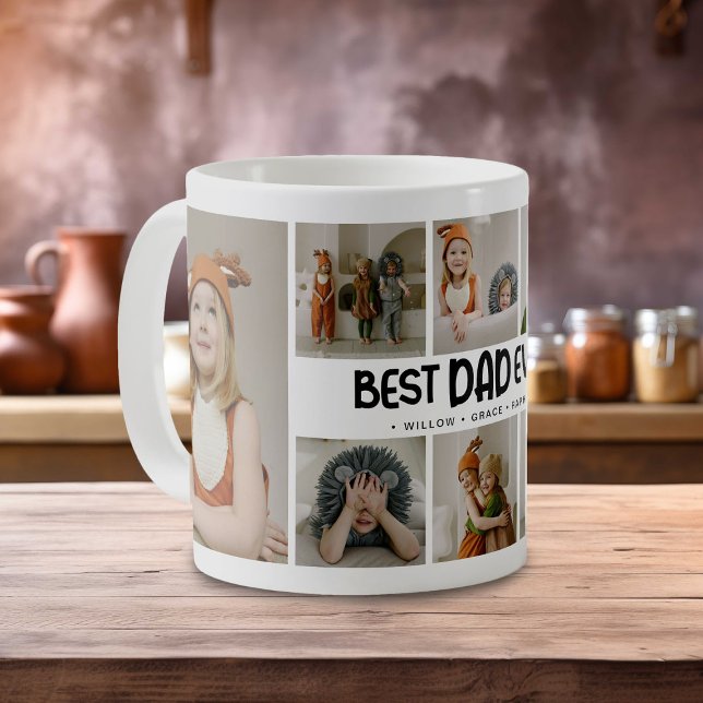 Fun Modern 'BEST DAD EVER' 8 Photo Coffee Mug (Creator Uploaded)