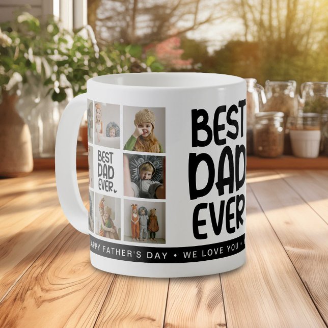 Fun Modern 'BEST DAD EVER' 8 Photo Coffee Mug (Creator Uploaded)