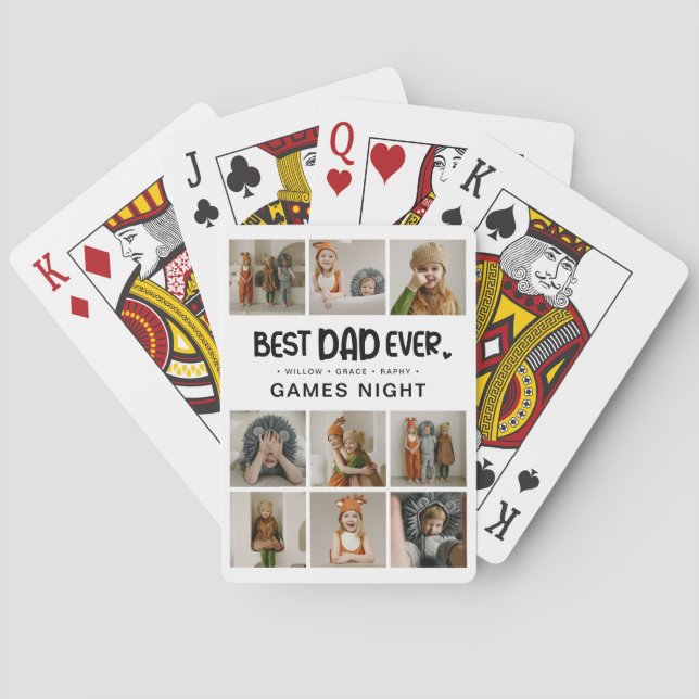 Fun Modern 'BEST DAD EVER' 9 Photo Playing Cards (Back)