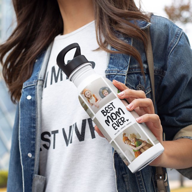 Fun Modern 'BEST MOM EVER' 14 Photo 710 Ml Water Bottle (Creator Uploaded)