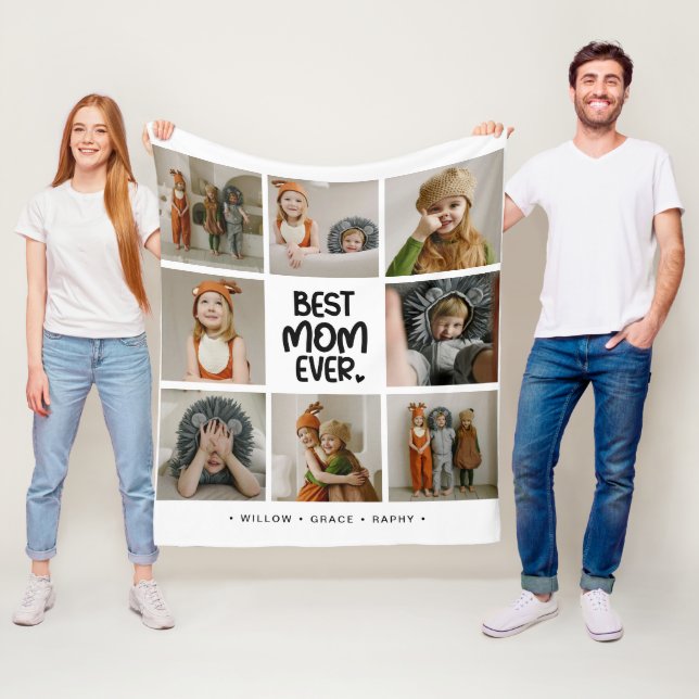 Fun Modern 'BEST MOM EVER' 6 Photo Fleece Blanket (In Situ)