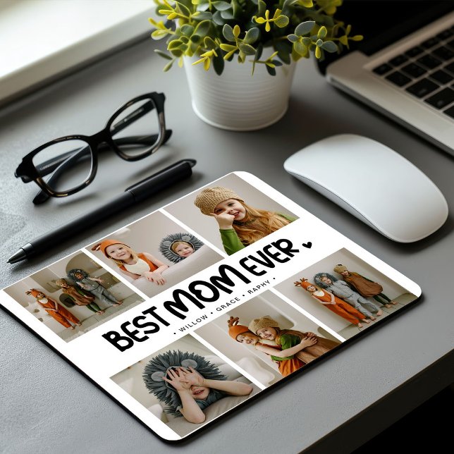 Fun Modern 'BEST MOM EVER' 6 Photo Mouse Mat (Creator Uploaded)