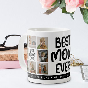 Fun Modern 'BEST MOM EVER' 8 Photo Coffee Mug