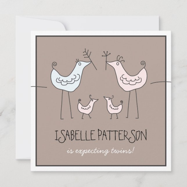 Fun Modern Birds Twin Baby Girl Shower Invitation (Front)