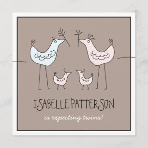 Fun Modern Birds Twin Baby Girl Shower Invitation