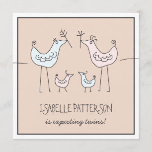 Fun Modern Birds Twin Baby Shower Invitation